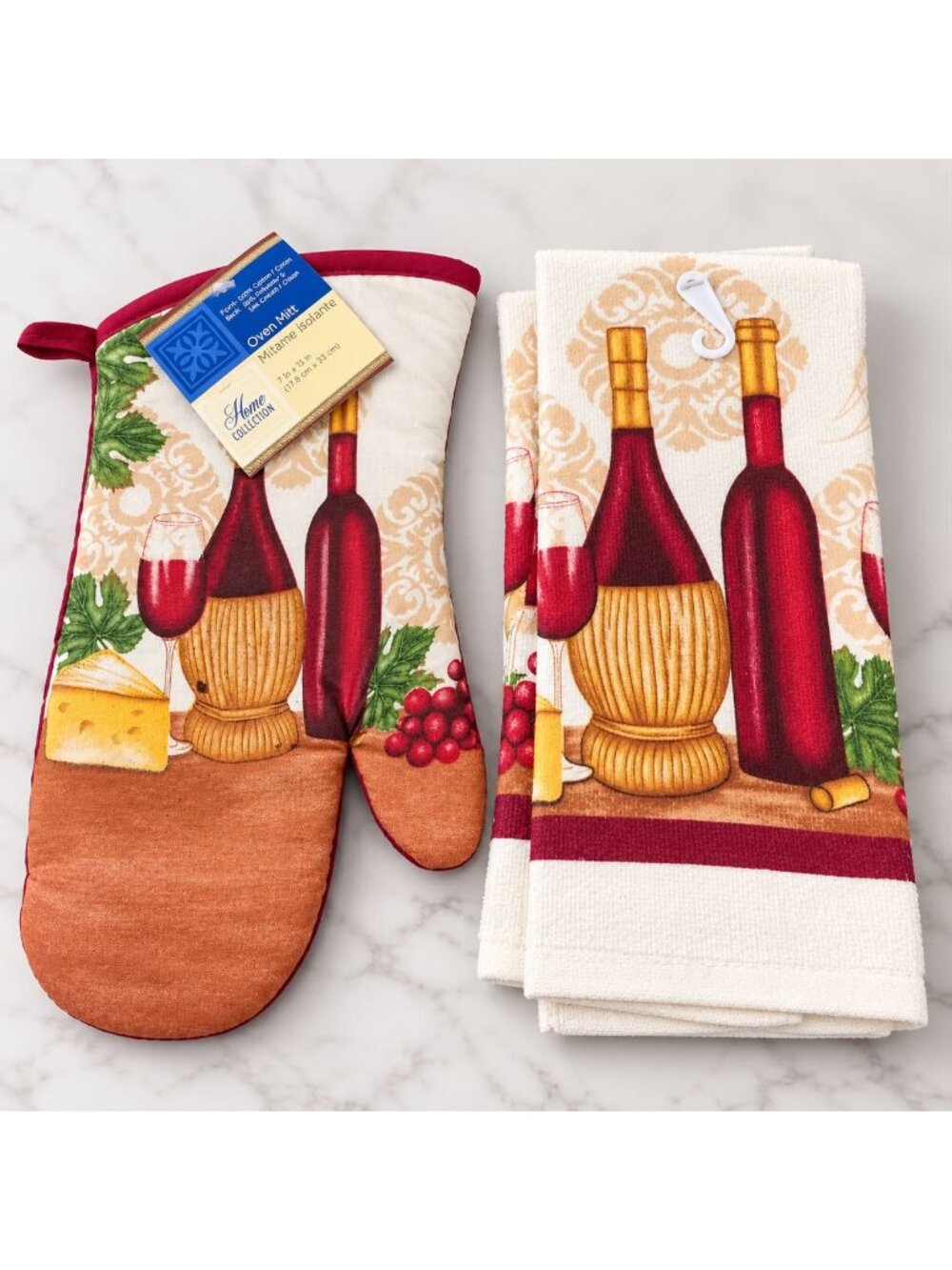 Wine Themed Kitchen Oven Mitt and Towel Set